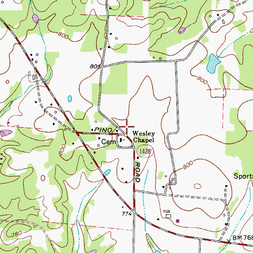 Topographic Map of Pino Post Office, NC