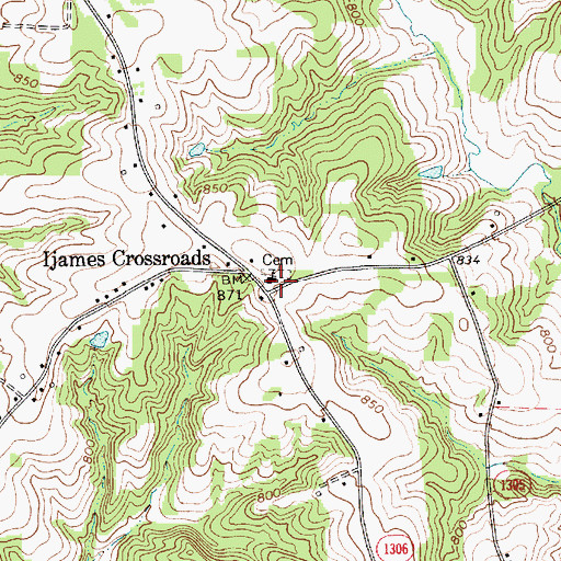 Topographic Map of Ijames Crossroads Baptist, NC