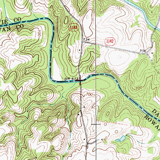 Topographic Map of Shaws Bridge, NC
