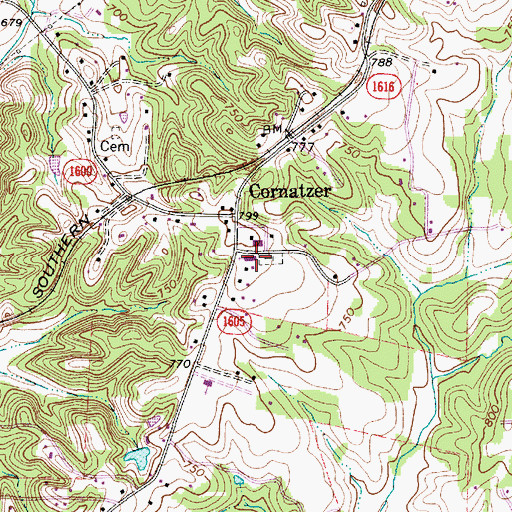 Topographic Map of Cornatzer Baptist, NC