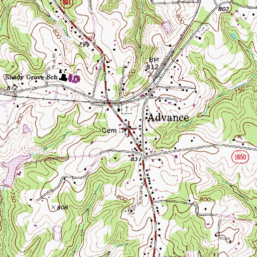 Topographic Map of Advance Methodist Church, NC
