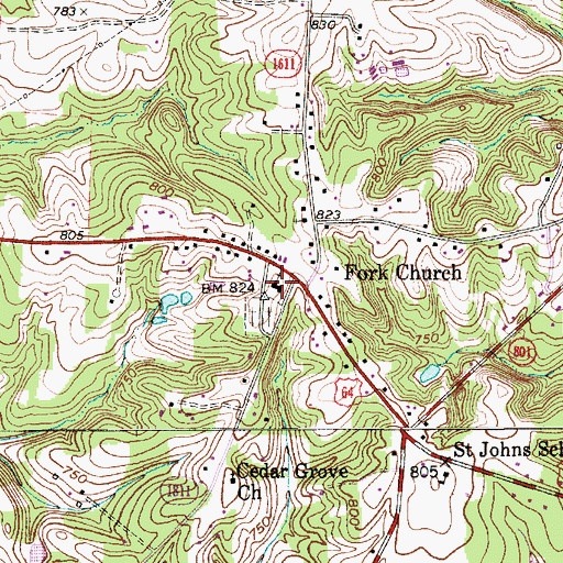 Topographic Map of Fork Baptist, NC