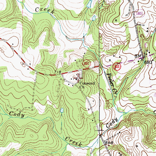 Topographic Map of Concord Church, NC