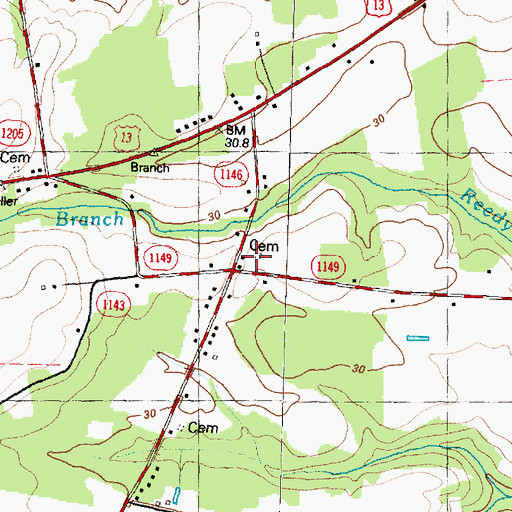 Topographic Map of Hams Store, NC