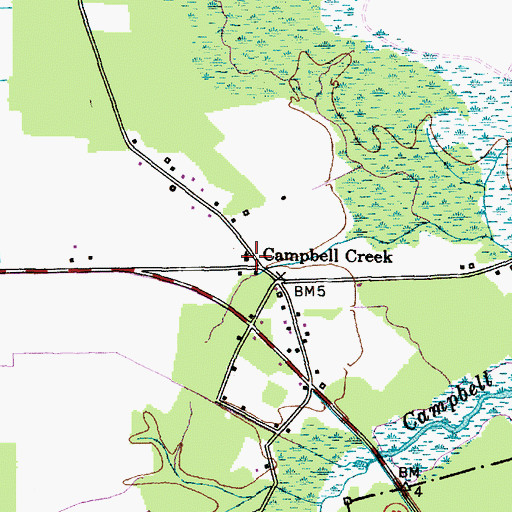 Topographic Map of Campbells Creek Church, NC