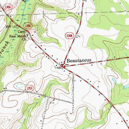 Topographic Map of Beautancus, NC