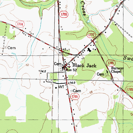 Topographic Map of Black Jack, NC