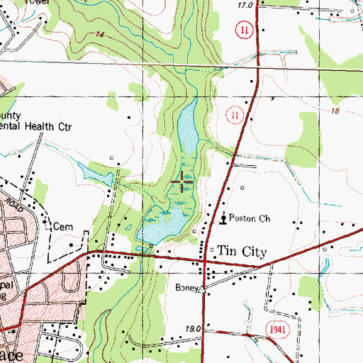 Topographic Map of Boney Mill Pond, NC