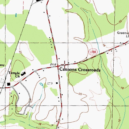 Topographic Map of Cannon Crossroads, NC