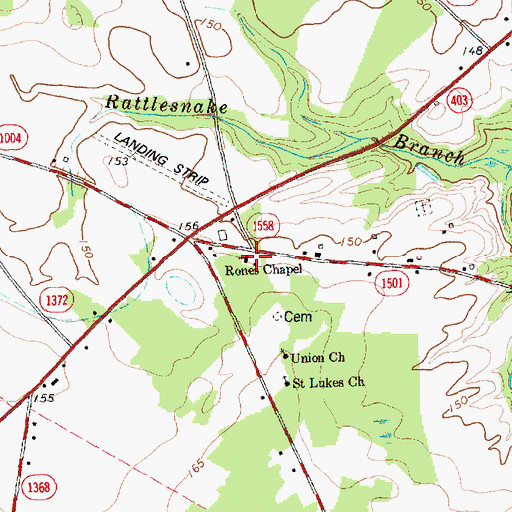 Topographic Map of Rones Methodist Chapel, NC