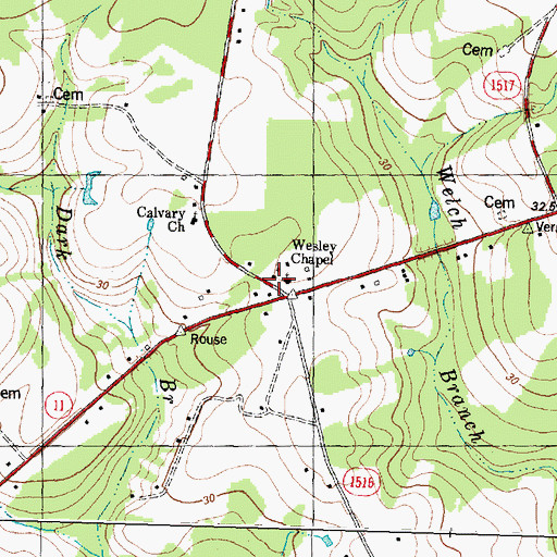 Topographic Map of Wesley Methodist Church, NC