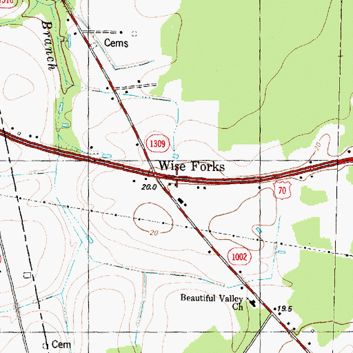 Topographic Map of Wise Forks, NC