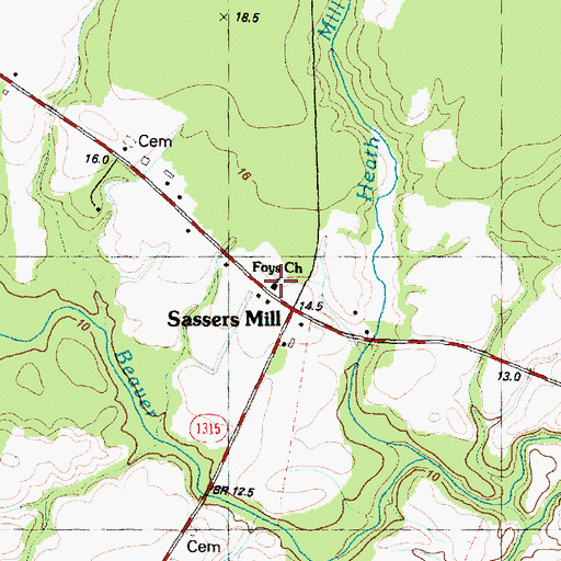 Topographic Map of Foys Church, NC