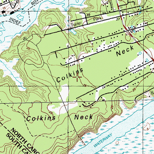 Topographic Map of Corkins Neck, NC