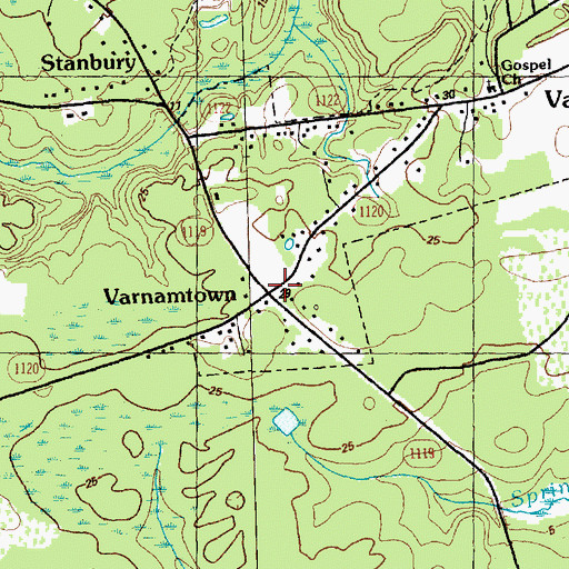Topographic Map of Varnamtown, NC