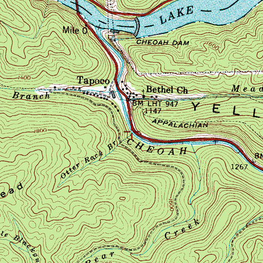 Topographic Map of Otter Rack Branch, NC