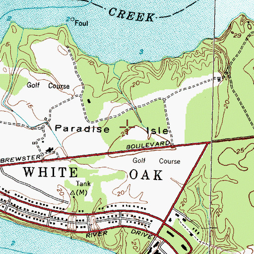 Topographic Map of Paradise Island, NC