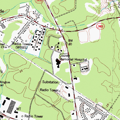 Topographic Map of Onslow Memorial Hospital, NC