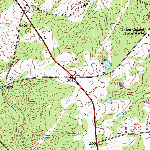 Topographic Map of Halls Crossroads, NC