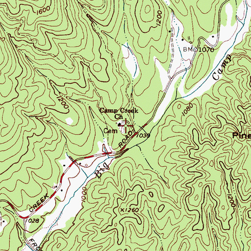 Topographic Map of Camp Creek Baptist Church Cemetery, NC
