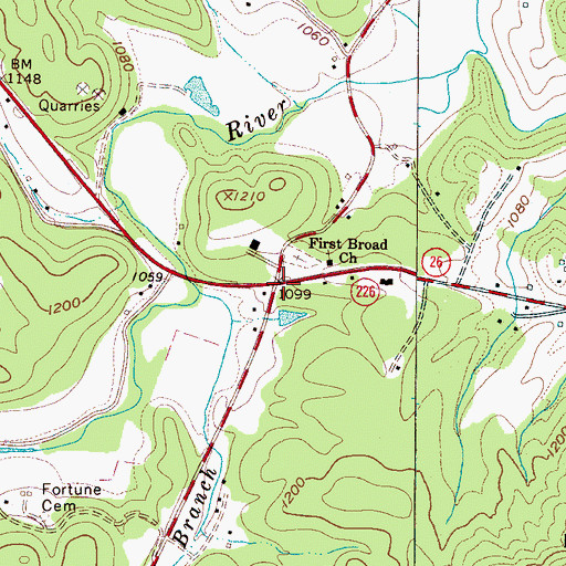 Topographic Map of Fortunes Store (historical), NC