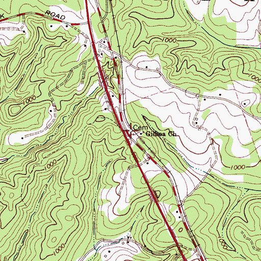 Topographic Map of Gilboa Cemetery, NC