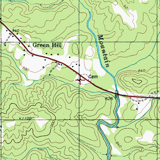 Topographic Map of Green Hill Baptist Church, NC
