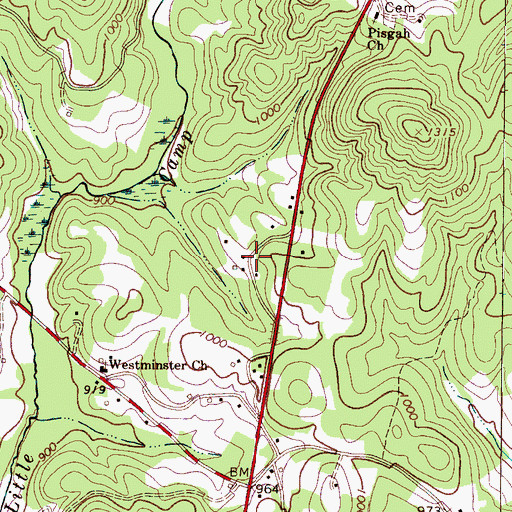 Topographic Map of Mount Pisgah (historical), NC