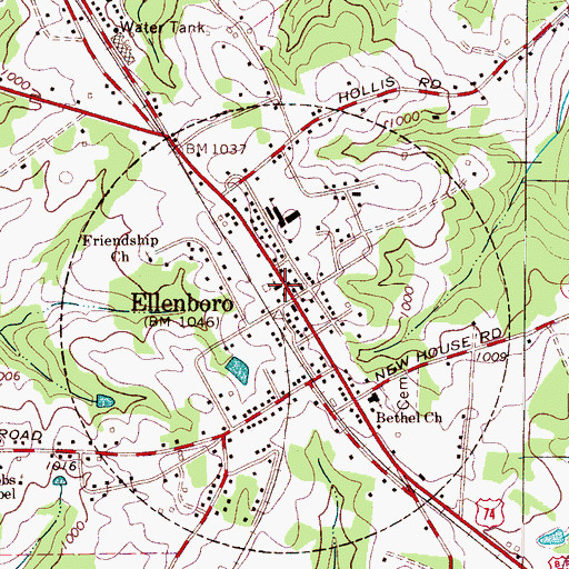 Topographic Map of Ellenboro Presbyterian Church, NC