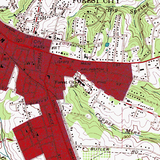Topographic Map of Forest City Elementary School, NC