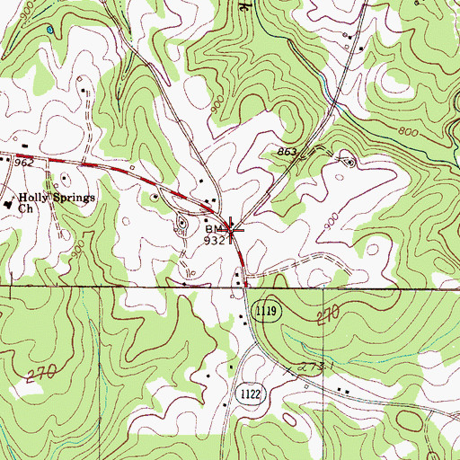 Topographic Map of Holly Springs, NC