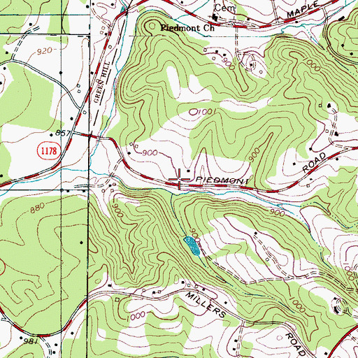 Topographic Map of Piedmont Church (historical), NC