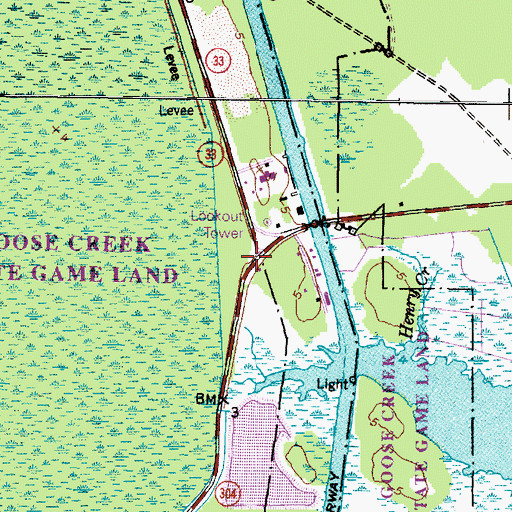 Topographic Map of Goose Creek State Game Refuge, NC