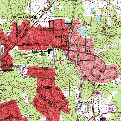 Topographic Map of Durham County, NC
