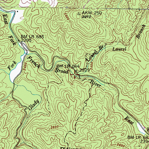 Topographic Map of Laurel Branch, NC
