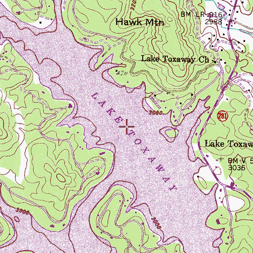 Topographic Map of Lake Toxaway, NC