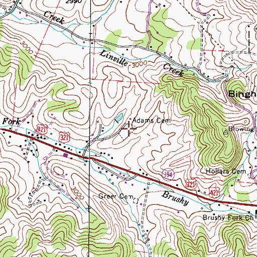 Topographic Map of Adams Cemetery, NC