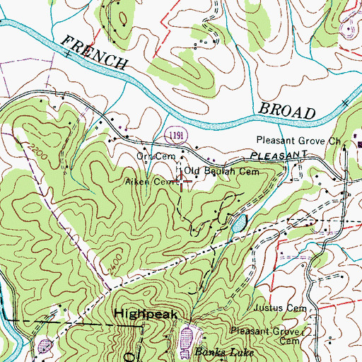 Topographic Map of Aiken Cemetery, NC