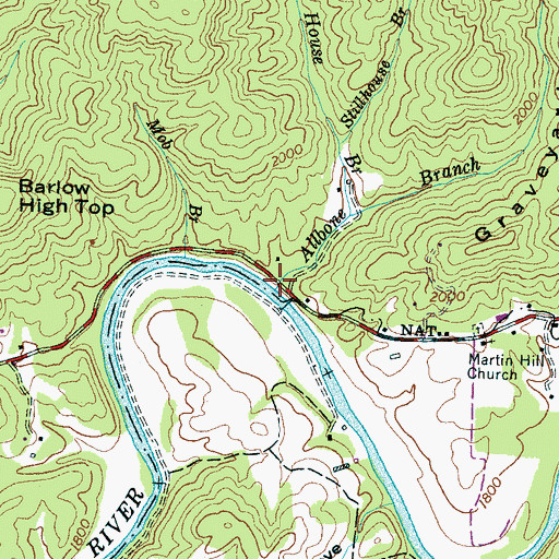 Topographic Map of Allbone Branch, NC
