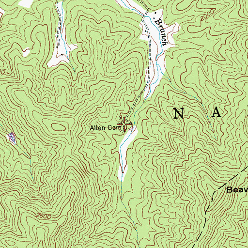 Topographic Map of Allen Cemetery, NC