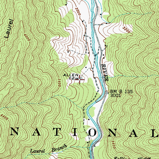 Topographic Map of Allen Cemetery, NC