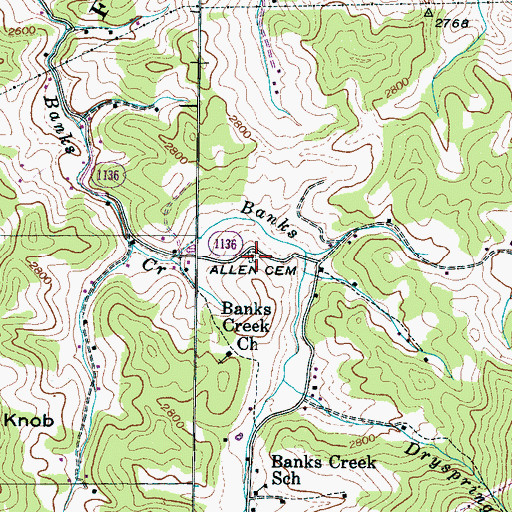 Topographic Map of Allen Cemetery, NC