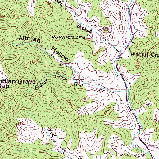 Topographic Map of Allman Hollow, NC