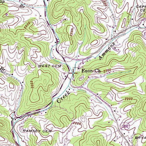 Topographic Map of Ammons Branch, NC