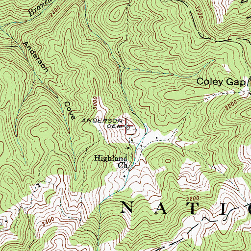 Topographic Map of Anderson Cemetery, NC