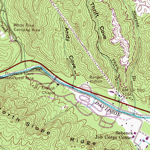 Topographic Map of Andy Cove, NC