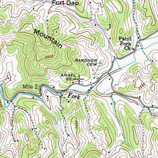 Topographic Map of Angel Cemetery, NC