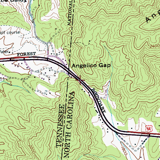 Topographic Map of Angelico Gap, NC