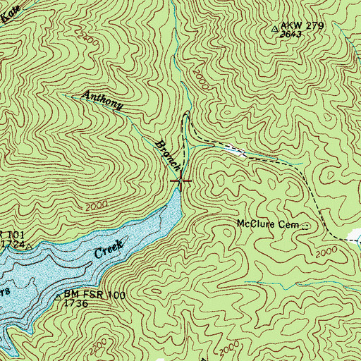 Topographic Map of Anthony Branch, NC