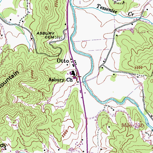 Topographic Map of Asbury Church, NC
